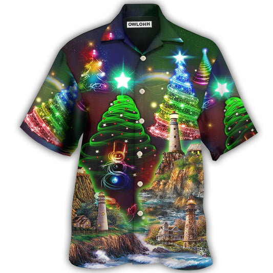 Hawaiian Shirt / Adults / S Lighthouse And Merry Christmas Happy - Hawaiian Shirt 
