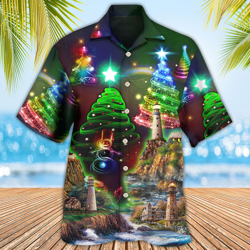 Lighthouse And Merry Christmas Happy - Hawaiian Shirt 