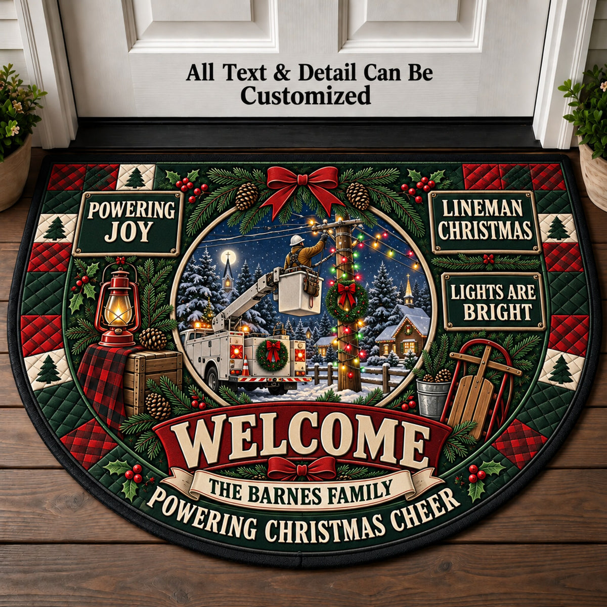 Lineman Christmas Personalized Half Round Mat | 5To9Vibe