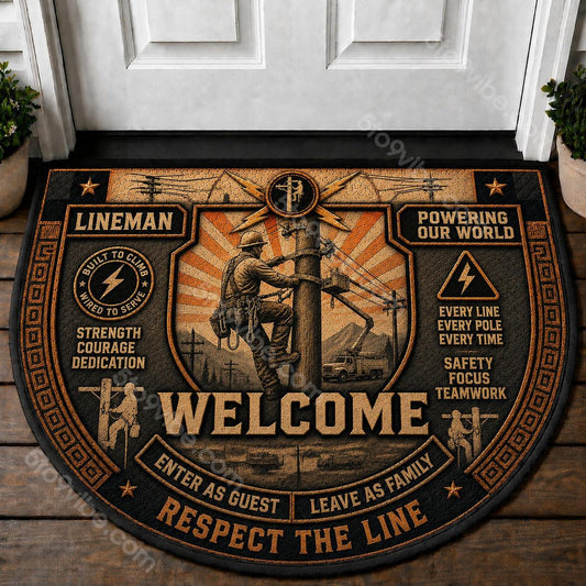 Lineman Welcome Mat – "Respect The Line" Utility Worker Outdoor Doormat - 5to9vibe