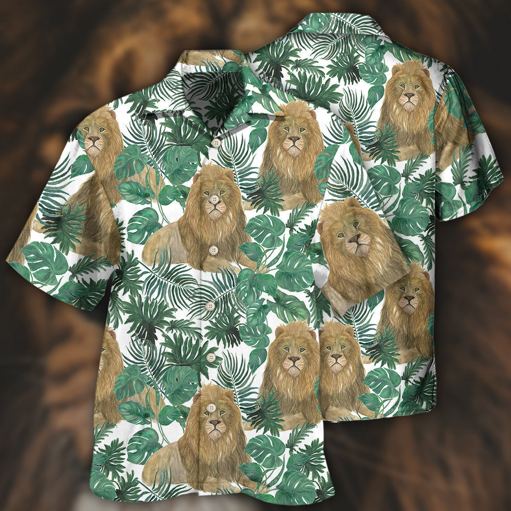 Lion So Cute Style With Tropical Leaf - Hawaiian Shirt 