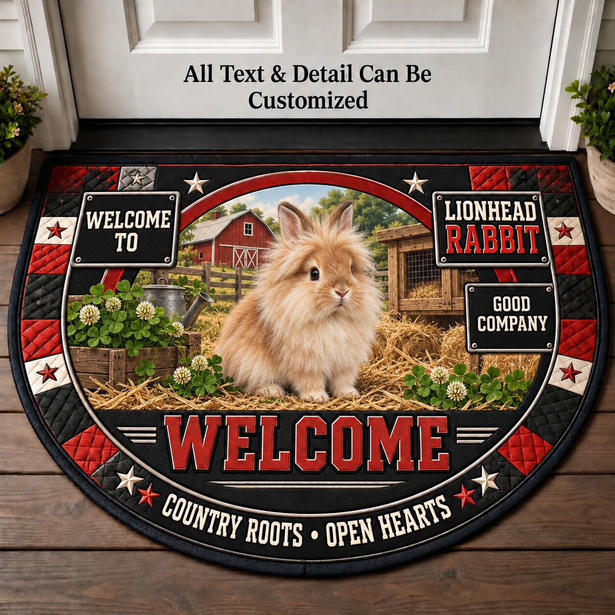 Lionhead Rabbit Personalized Half Round Mat | 5To9Vibe