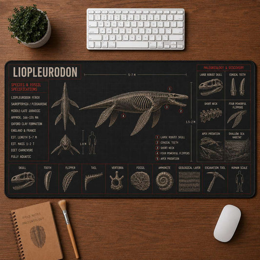 Liopleurodon Marine Reptile Blueprint Desk Mat | 5To9Vibe