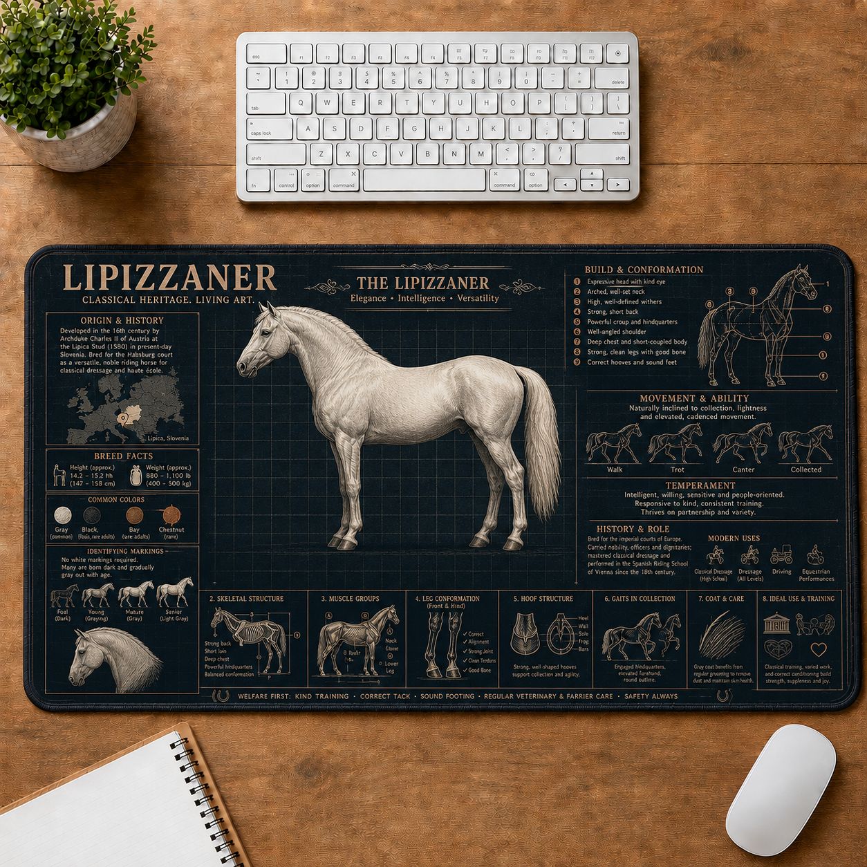 Lipizzaner Horse Horse and Equestrian Visual Guide Desk Mat | 5To9Vibe