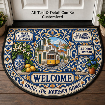 Lisbon Tilework Personalized Half Round Mat | 5To9Vibe