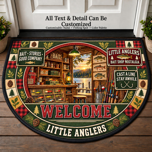 Bait Shop Nostalgia - Little Anglers Personalized Half Round Mat | 5To9Vibe