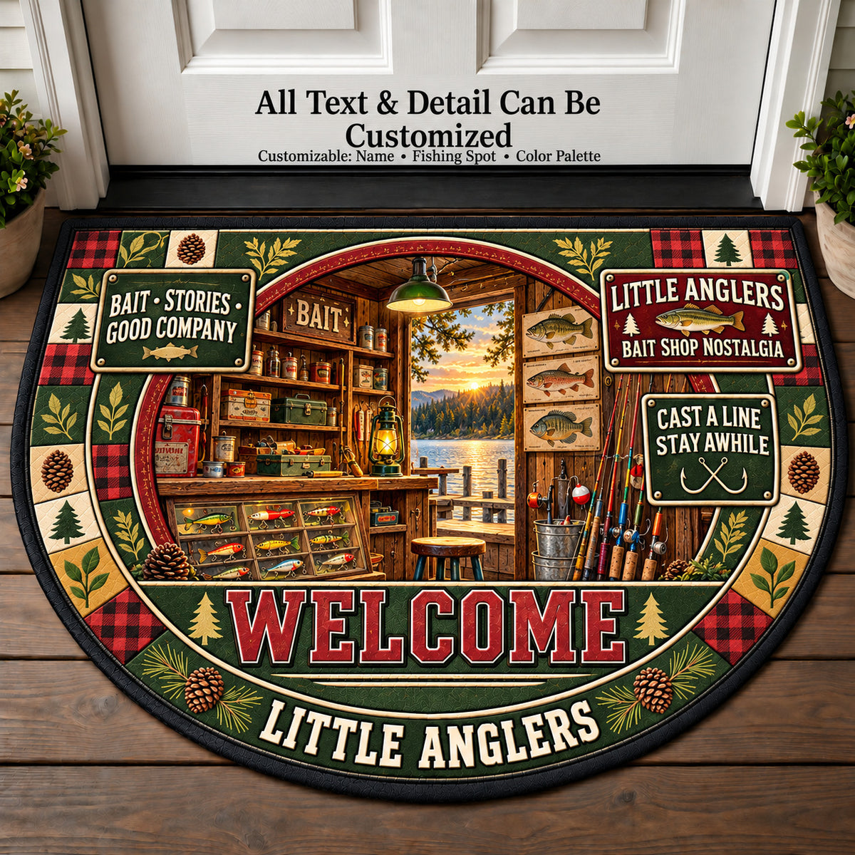 Bait Shop Nostalgia - Little Anglers Personalized Half Round Mat | 5To9Vibe