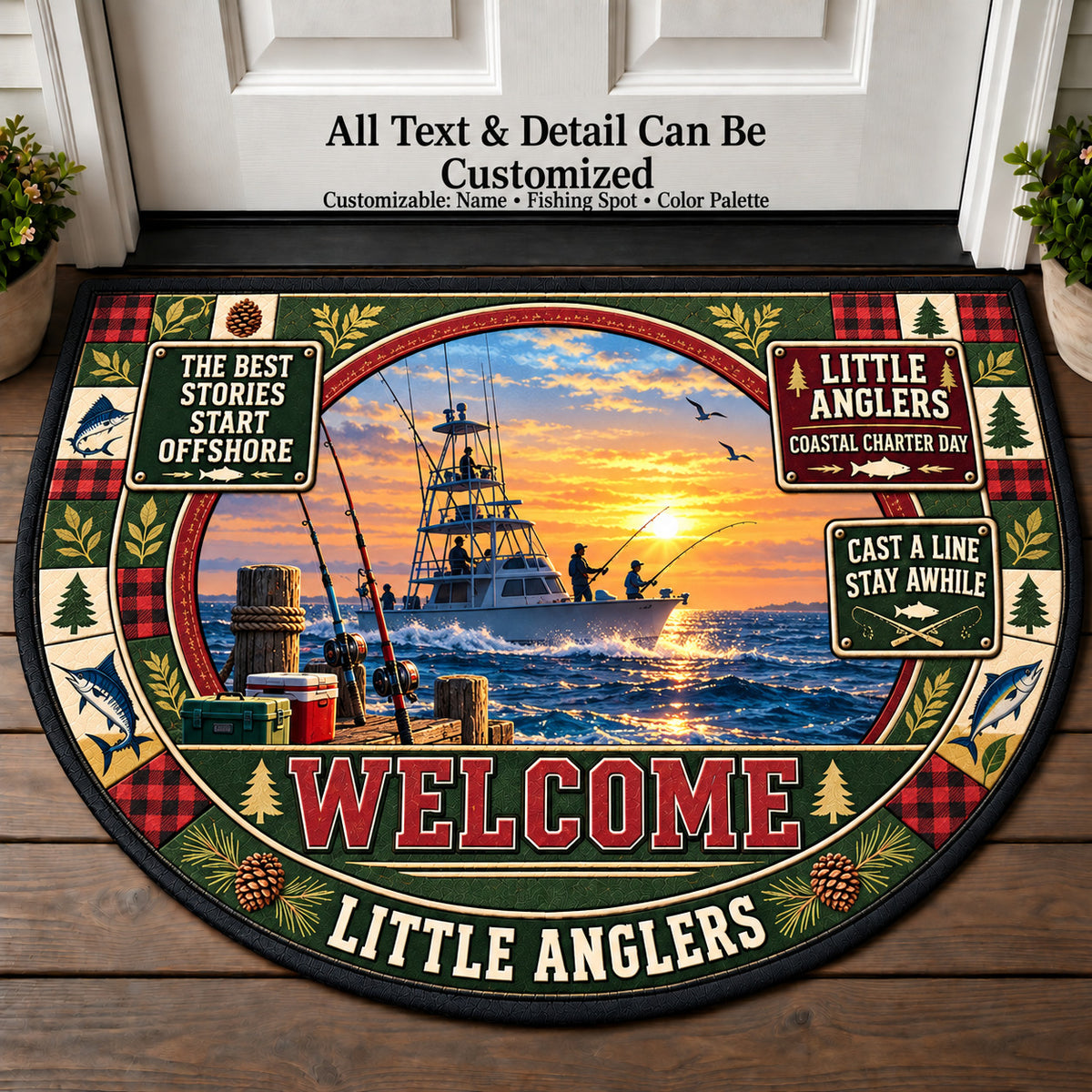 Coastal Charter Day - Little Anglers Personalized Half Round Mat | 5To9Vibe