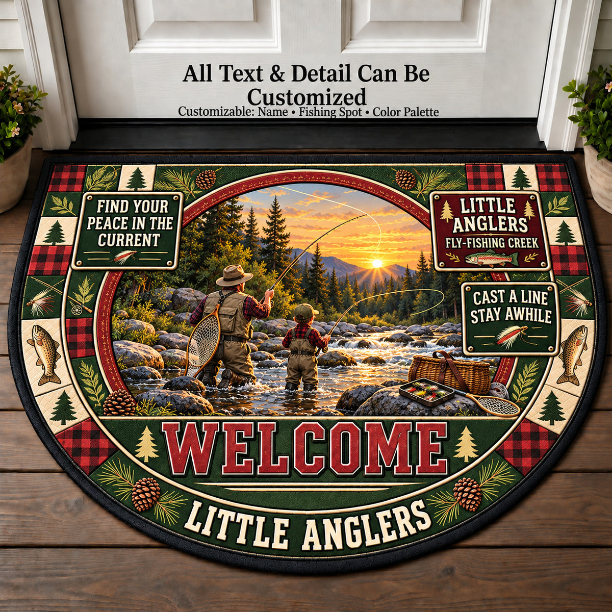 Fly Fishing Creek - Little Anglers Personalized Half Round Mat | 5To9Vibe
