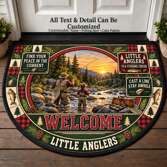 Fly Fishing Creek - Little Anglers Personalized Half Round Mat | 5To9Vibe
