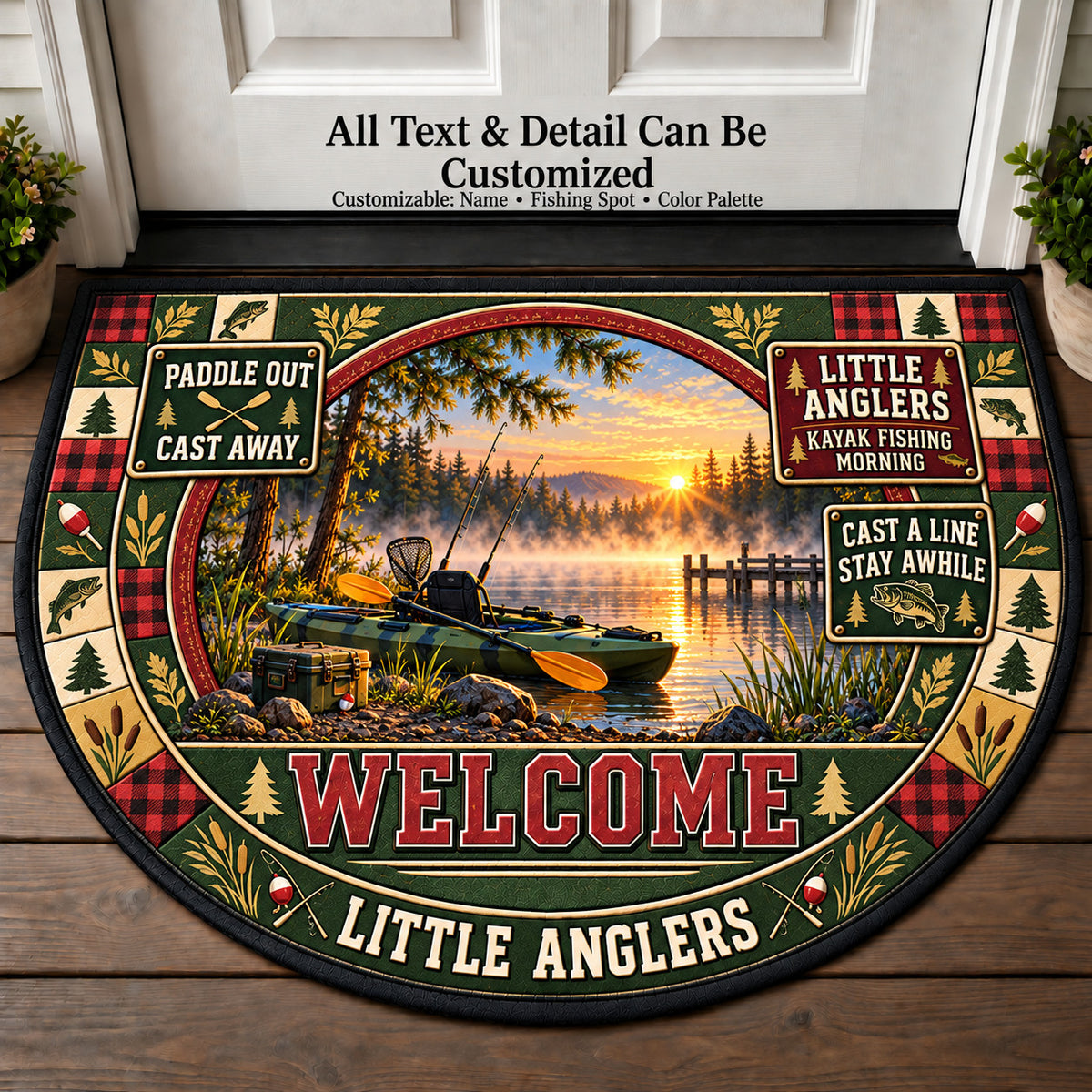 Kayak Fishing Morning - Little Anglers Personalized Half Round Mat | 5To9Vibe