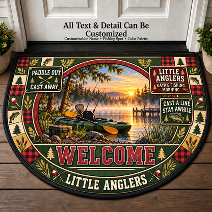 Kayak Fishing Morning - Little Anglers Personalized Half Round Mat | 5To9Vibe