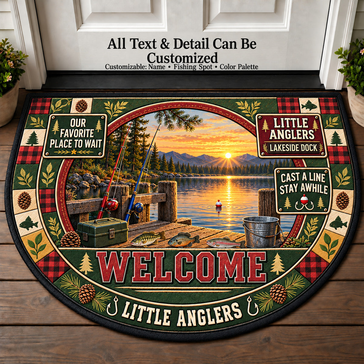 Lakeside Dock - Little Anglers Personalized Half Round Mat | 5To9Vibe