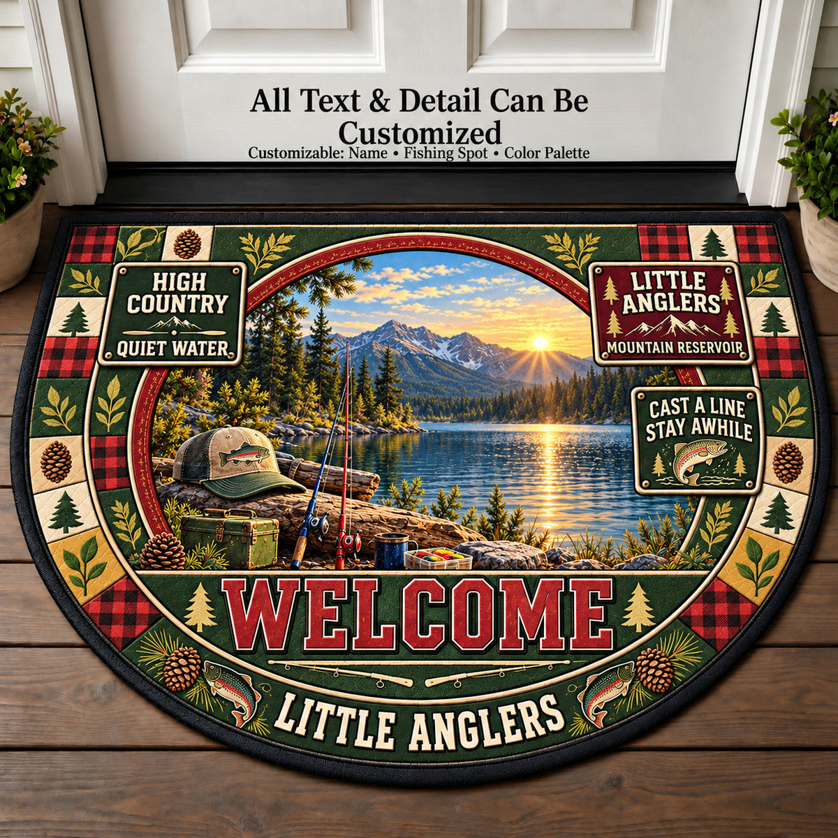 Mountain Reservoir - Little Anglers Personalized Half Round Mat | 5To9Vibe