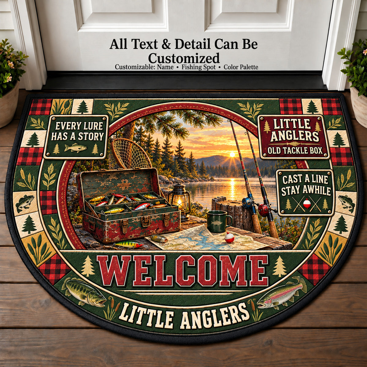 Old Tackle Box - Little Anglers Personalized Half Round Mat | 5To9Vibe