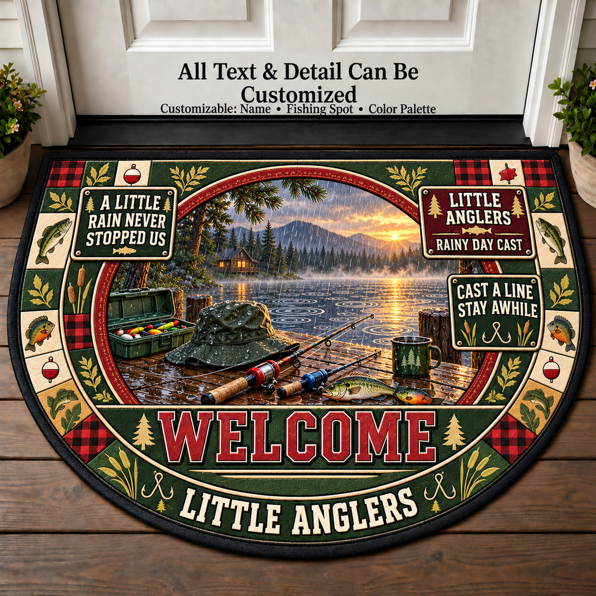 Rainy Day Cast - Little Anglers Personalized Half Round Mat | 5To9Vibe