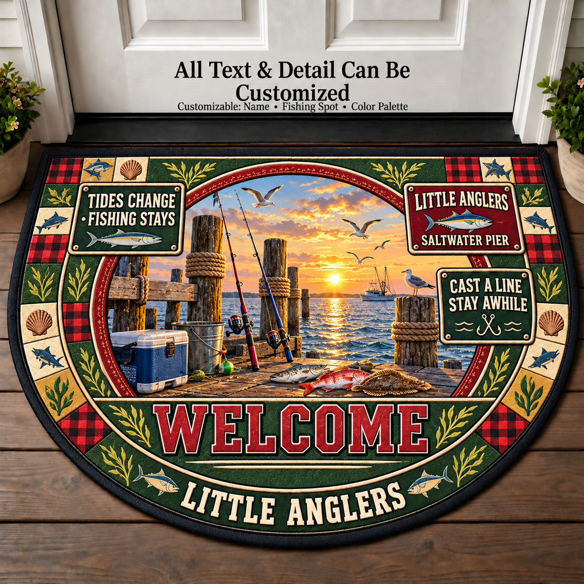 Saltwater Pier - Little Anglers Personalized Half Round Mat | 5To9Vibe