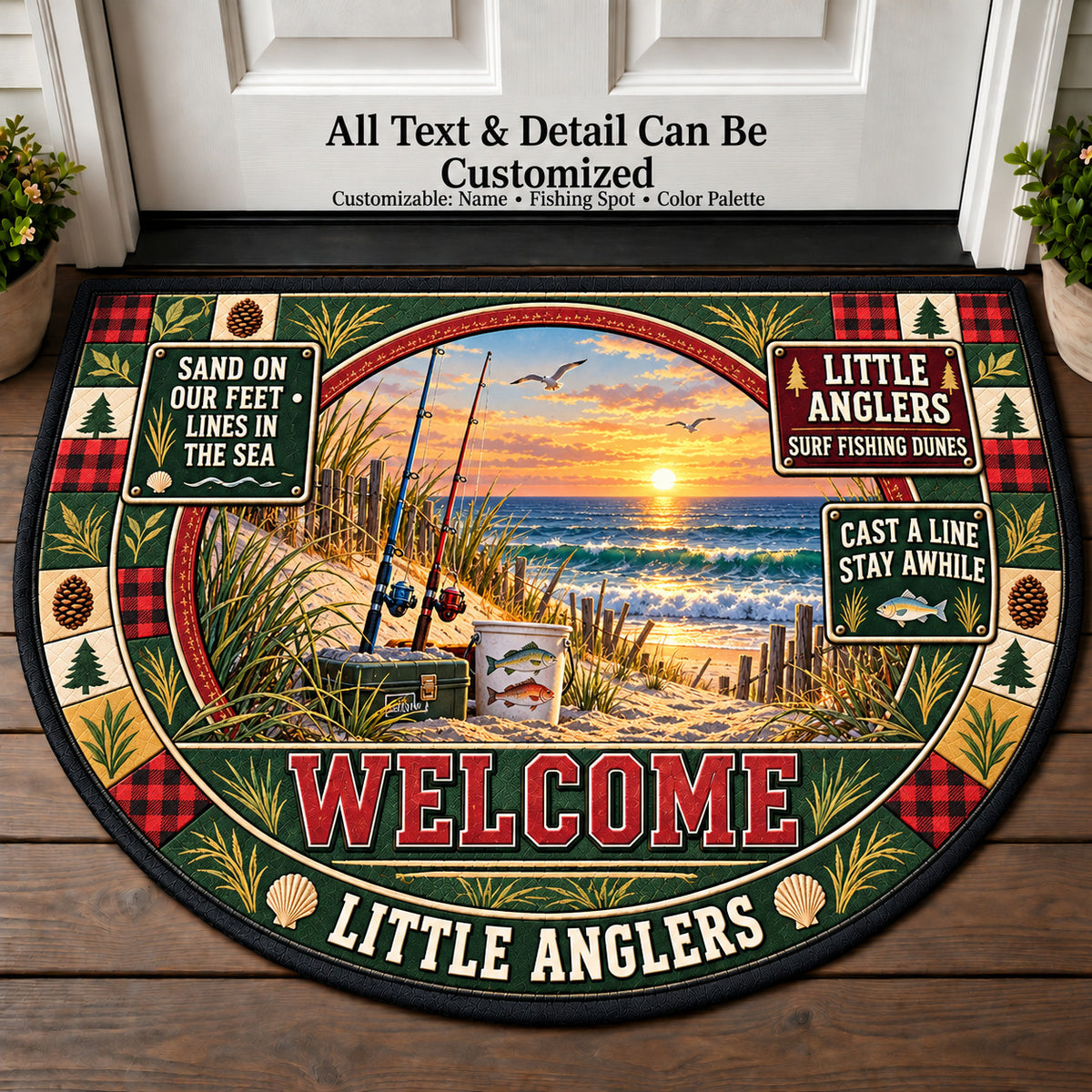 Surf Fishing Dunes - Little Anglers Personalized Half Round Mat | 5To9Vibe