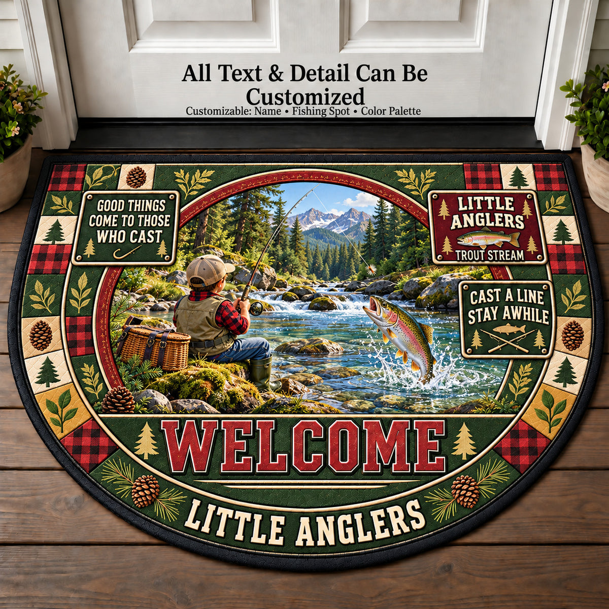 Trout Stream - Little Anglers Personalized Half Round Mat | 5To9Vibe