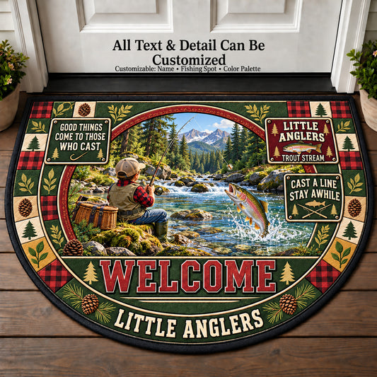 Trout Stream - Little Anglers Personalized Half Round Mat | 5To9Vibe