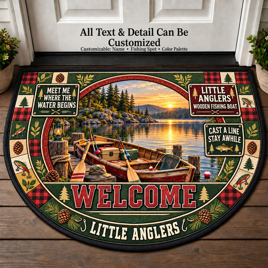 Wooden Fishing Boat - Little Anglers Personalized Half Round Mat | 5To9Vibe