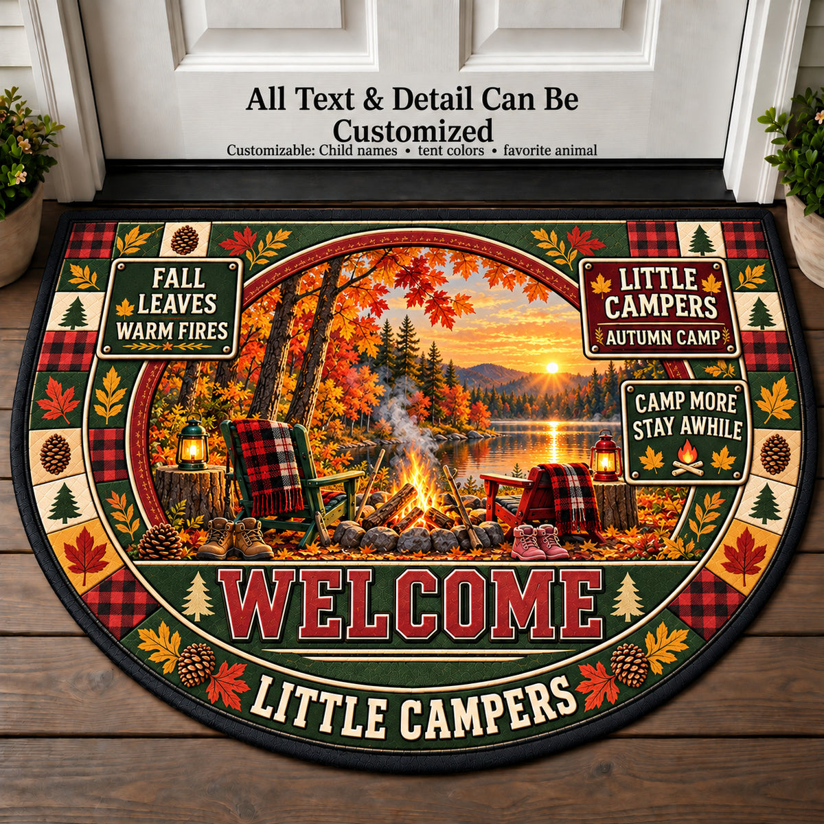 Autumn Camp - Little Campers Personalized Half Round Mat | 5To9Vibe