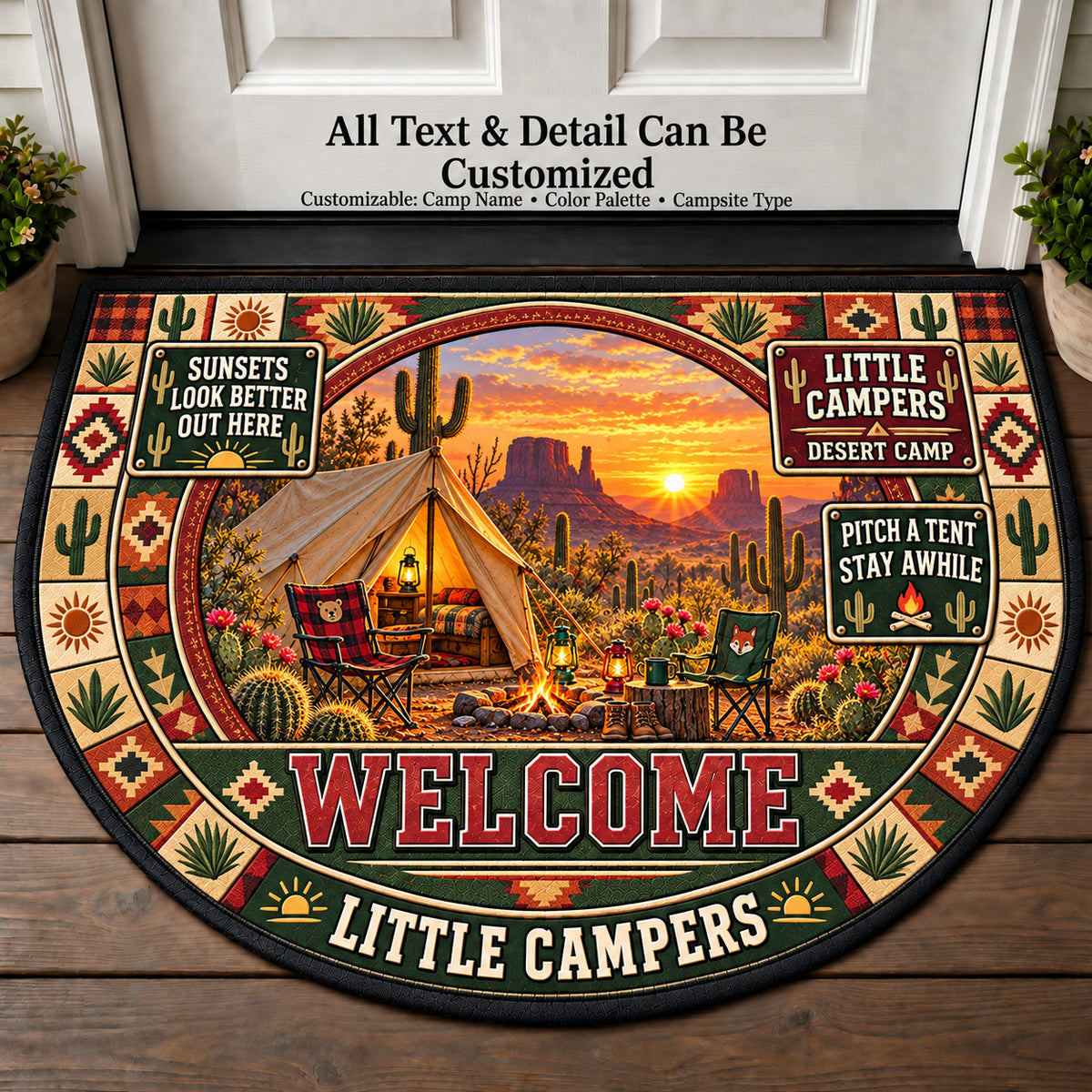 Desert Camp - Little Campers Personalized Half Round Mat | 5To9Vibe