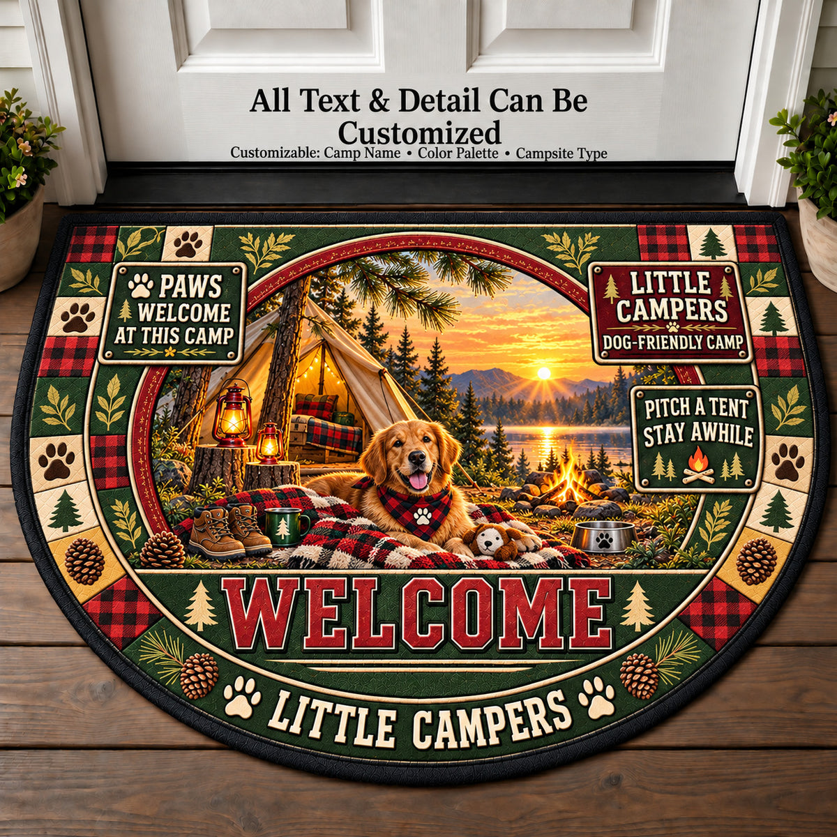Dog Friendly Camp - Little Campers Personalized Half Round Mat | 5To9Vibe