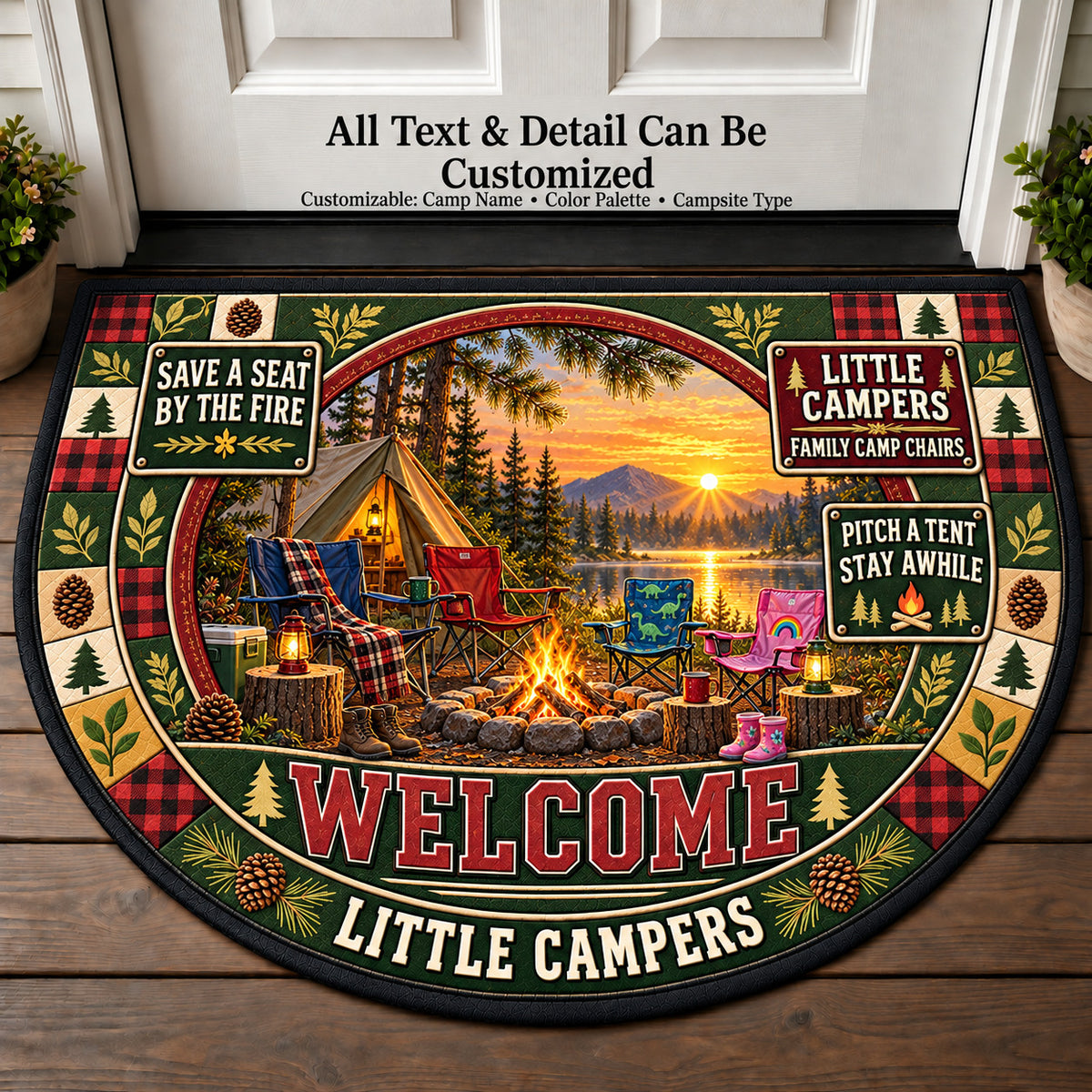 Family Camp Chairs - Little Campers Personalized Half Round Mat | 5To9Vibe