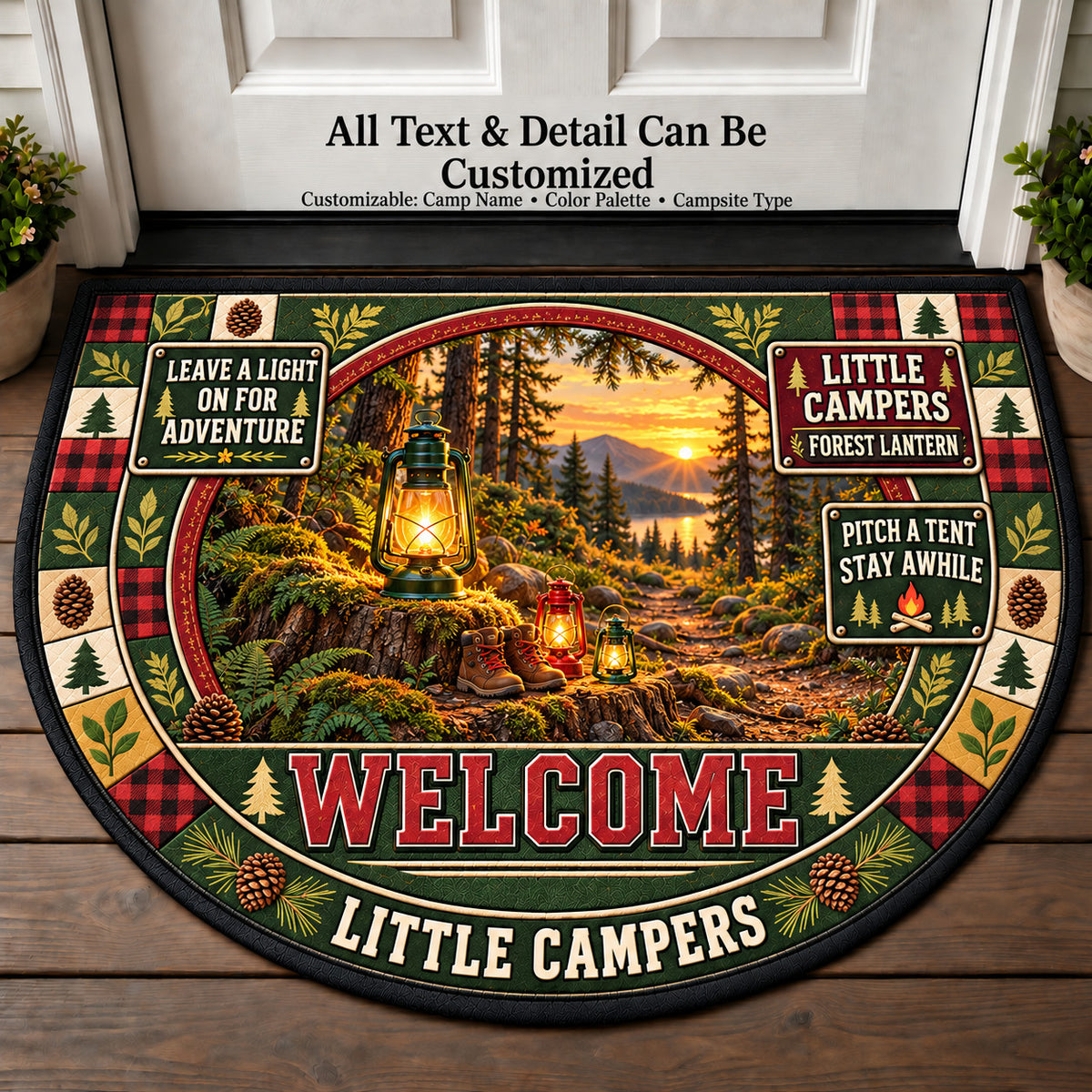 Forest Lantern - Little Campers Personalized Half Round Mat | 5To9Vibe