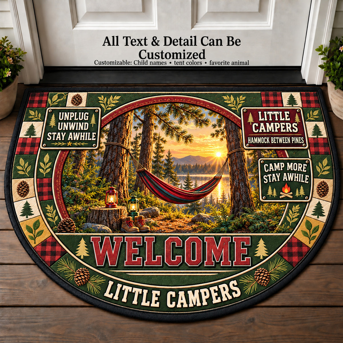 Hammock Between Pines - Little Campers Personalized Half Round Mat | 5To9Vibe