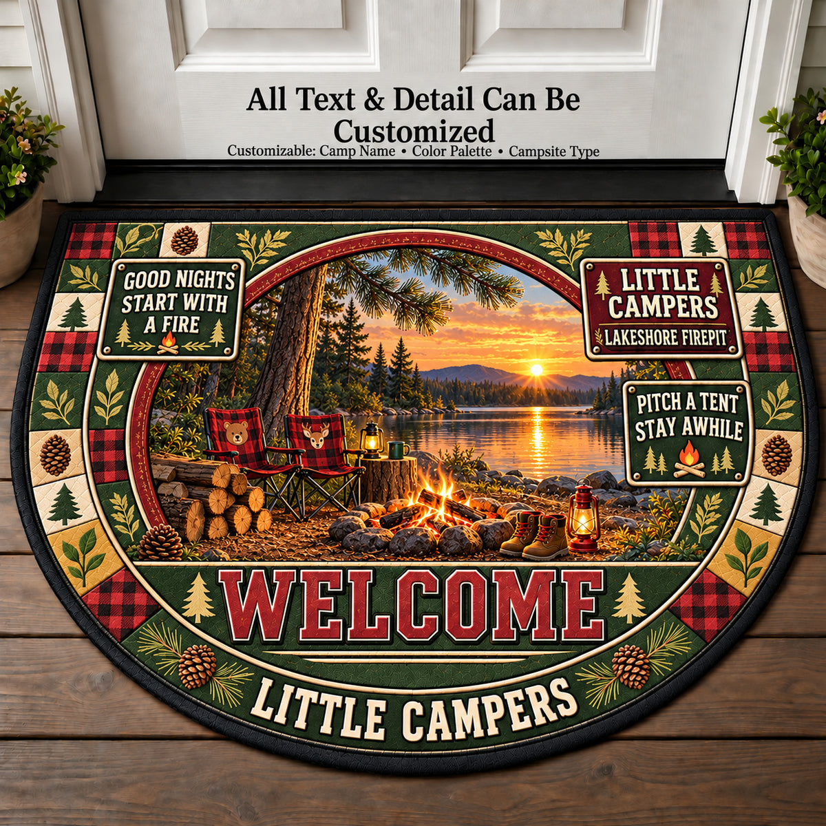 Lakeshore Firepit - Little Campers Personalized Half Round Mat | 5To9Vibe