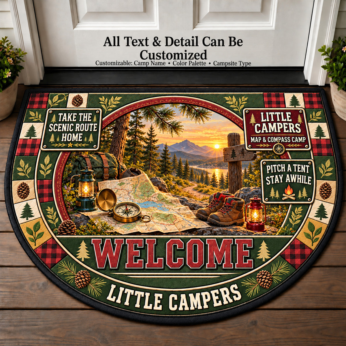 Map Compass Camp - Little Campers Personalized Half Round Mat | 5To9Vibe