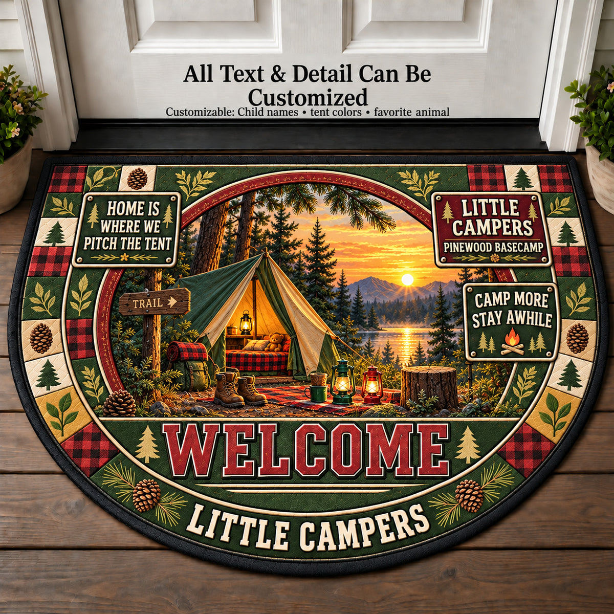 Pinewood Basecamp - Little Campers Personalized Half Round Mat | 5To9Vibe