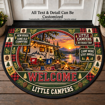 RV Road Trip - Little Campers Personalized Half Round Mat | 5To9Vibe
