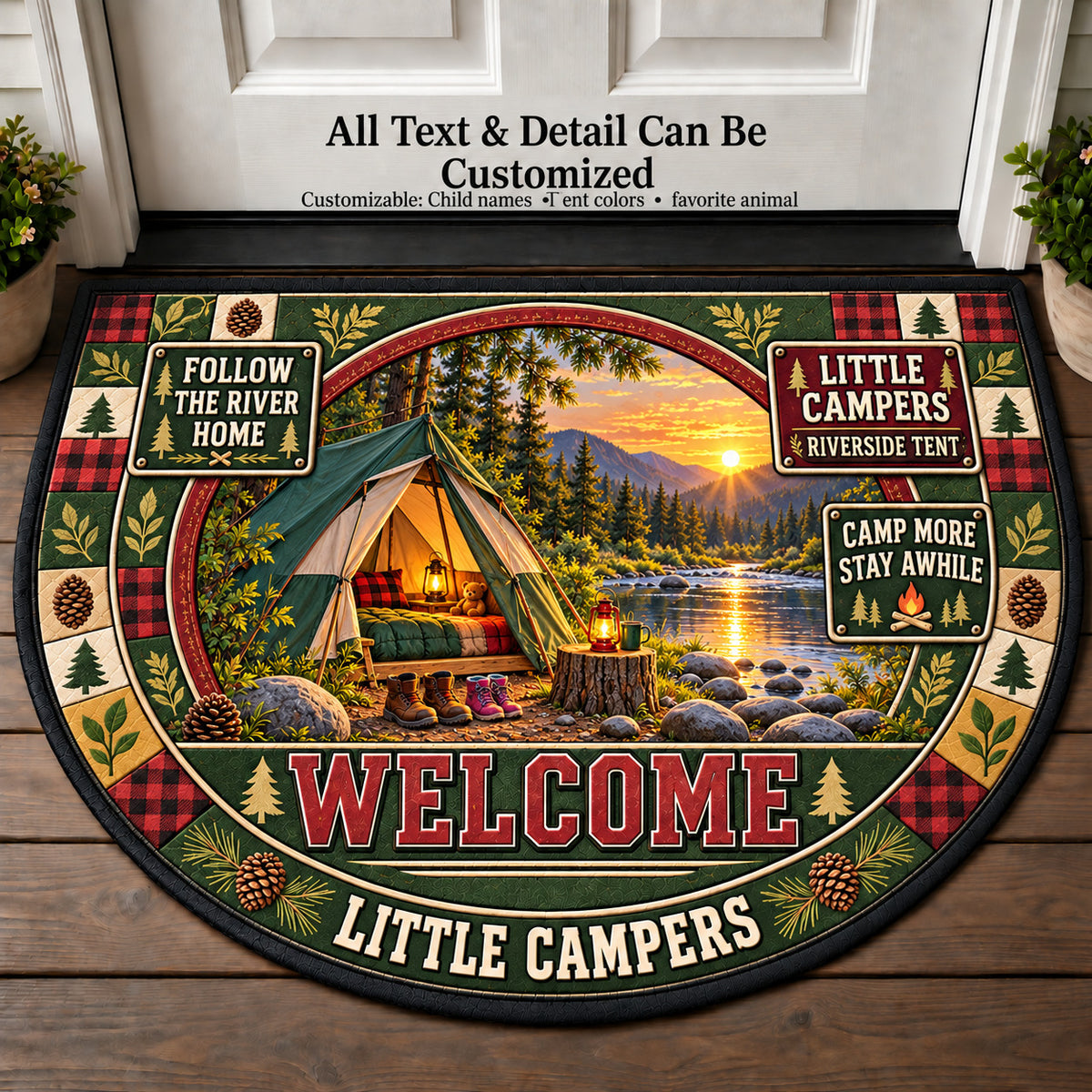 Riverside Tent - Little Campers Personalized Half Round Mat | 5To9Vibe