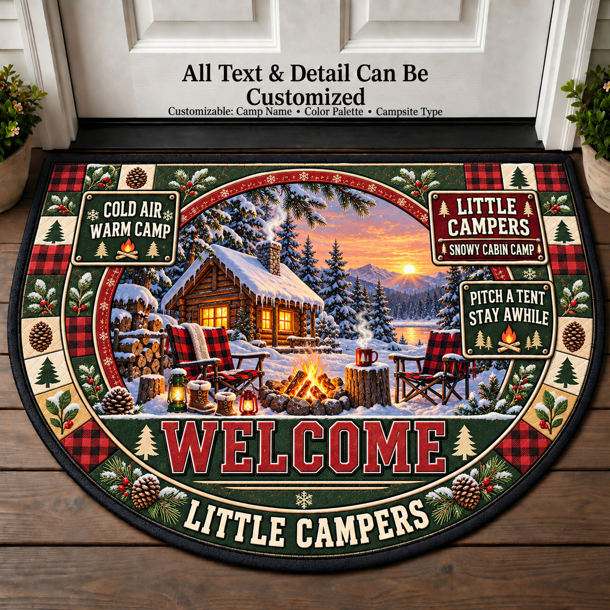 Snowy Cabin Camp - Little Campers Personalized Half Round Mat | 5To9Vibe