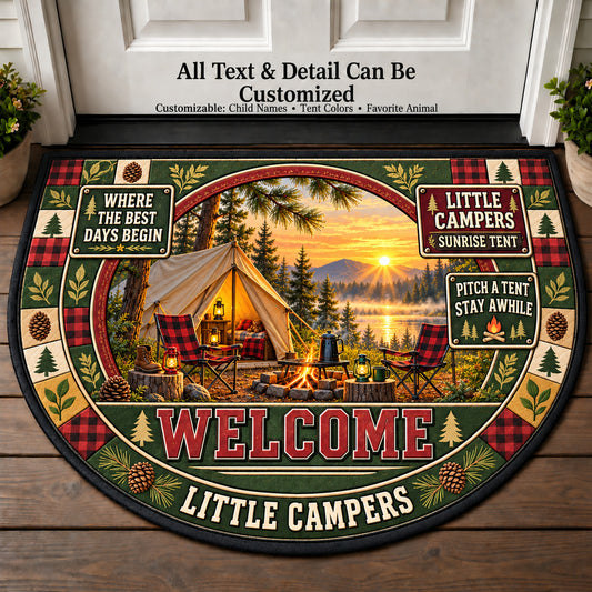Sunrise Tent - Little Campers Personalized Half Round Mat | 5To9Vibe