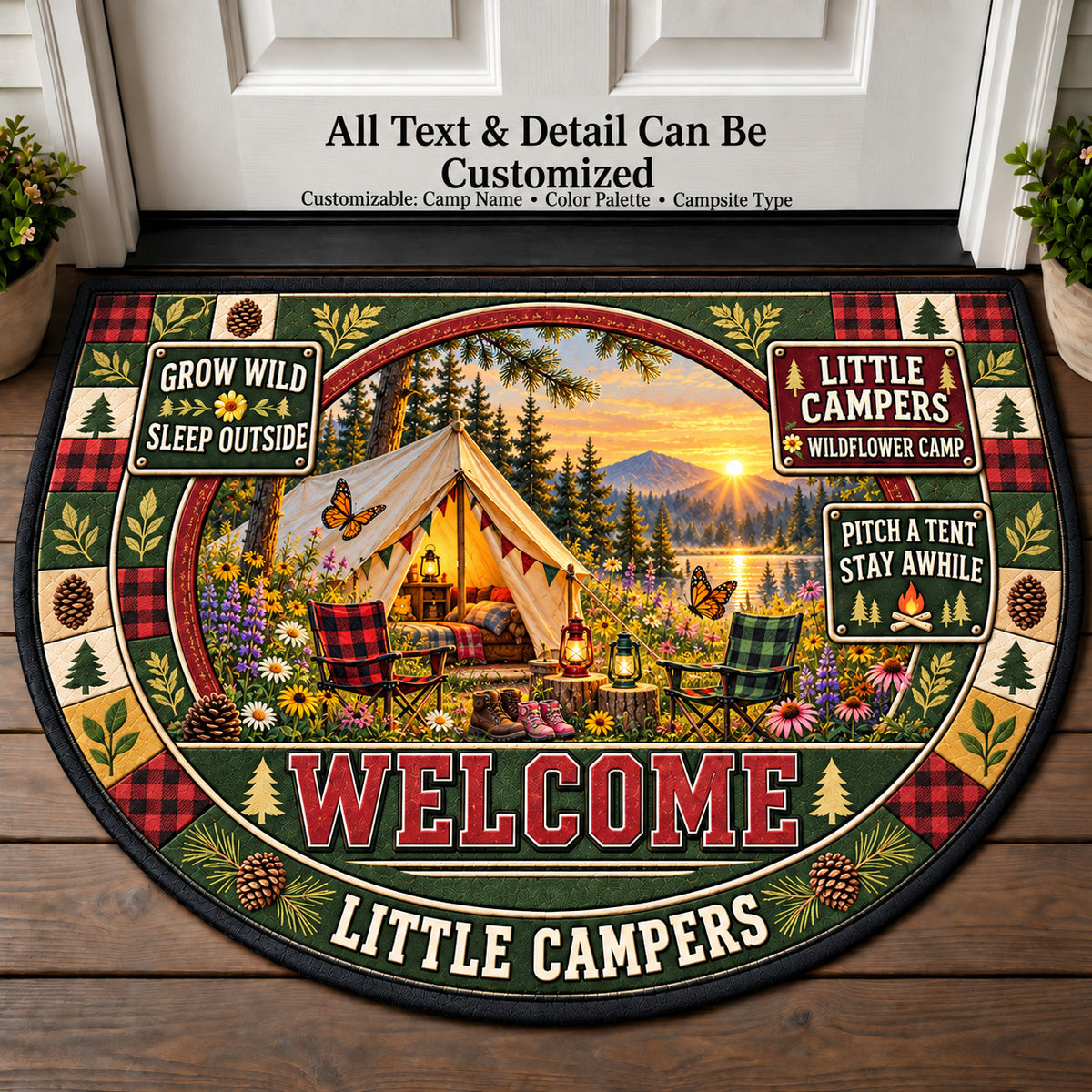 Wildflower Camp - Little Campers Personalized Half Round Mat | 5To9Vibe