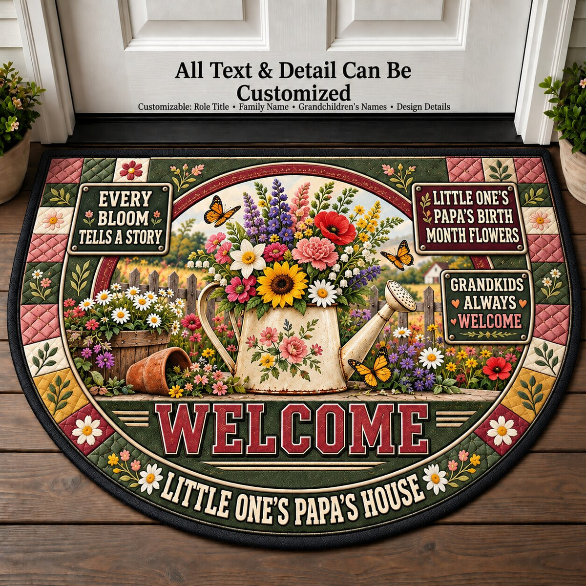 Little One's Papa's Birth Month Flowers Personalized Half Round Mat | 5To9Vibe