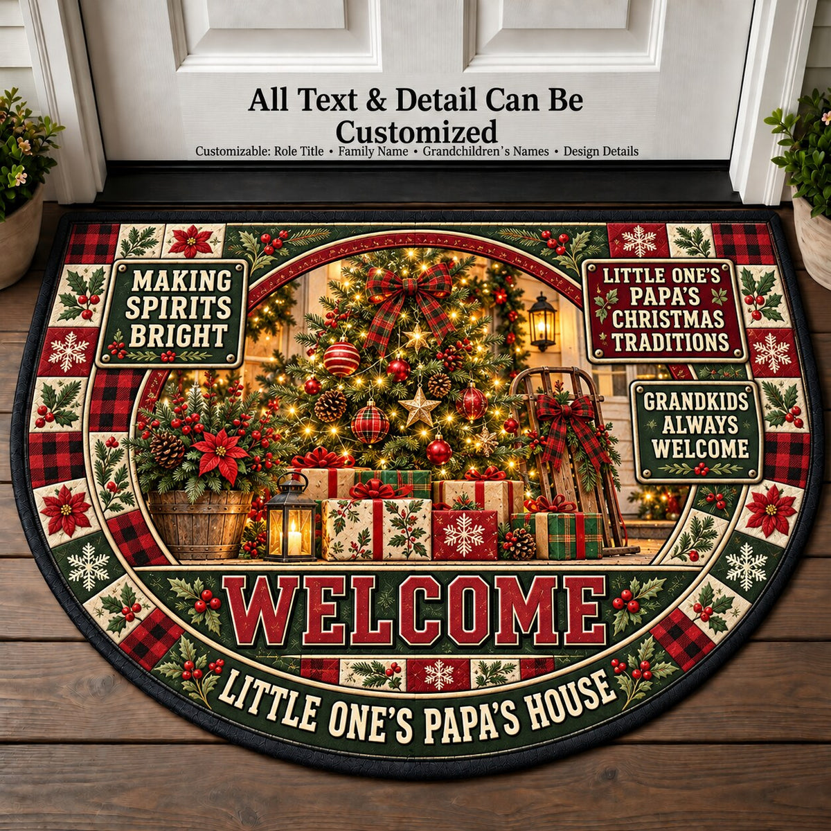 Little One's Papa's Christmas Traditions Personalized Half Round Mat | 5To9Vibe