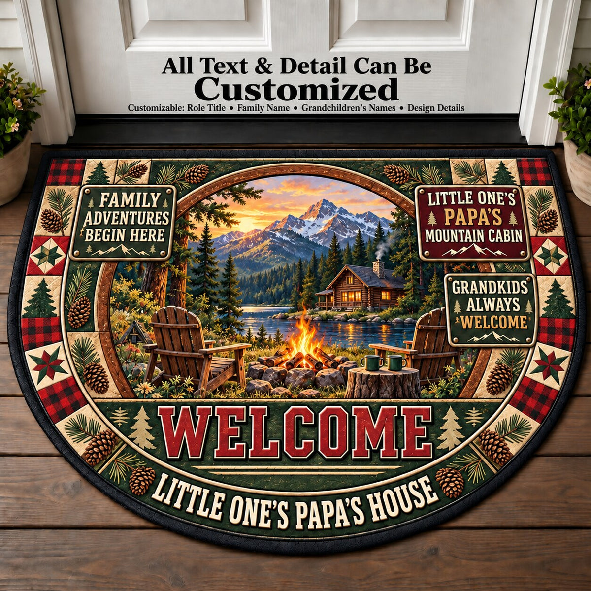 Little One's Papa's Mountain Cabin Personalized Half Round Mat | 5To9Vibe