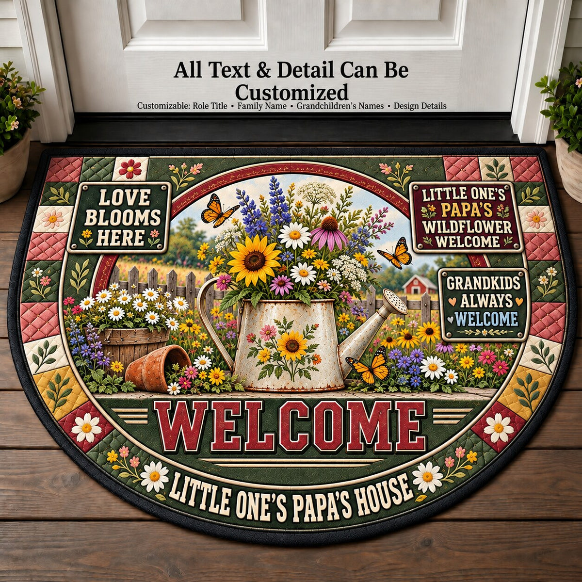 Little One's Papa's Wildflower Welcome Personalized Half Round Mat | 5To9Vibe