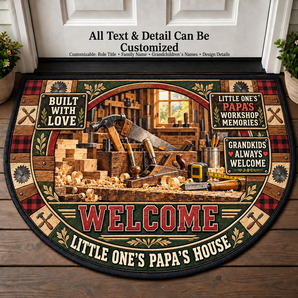 Little One's Papa's Workshop Memories Personalized Half Round Mat | 5To9Vibe