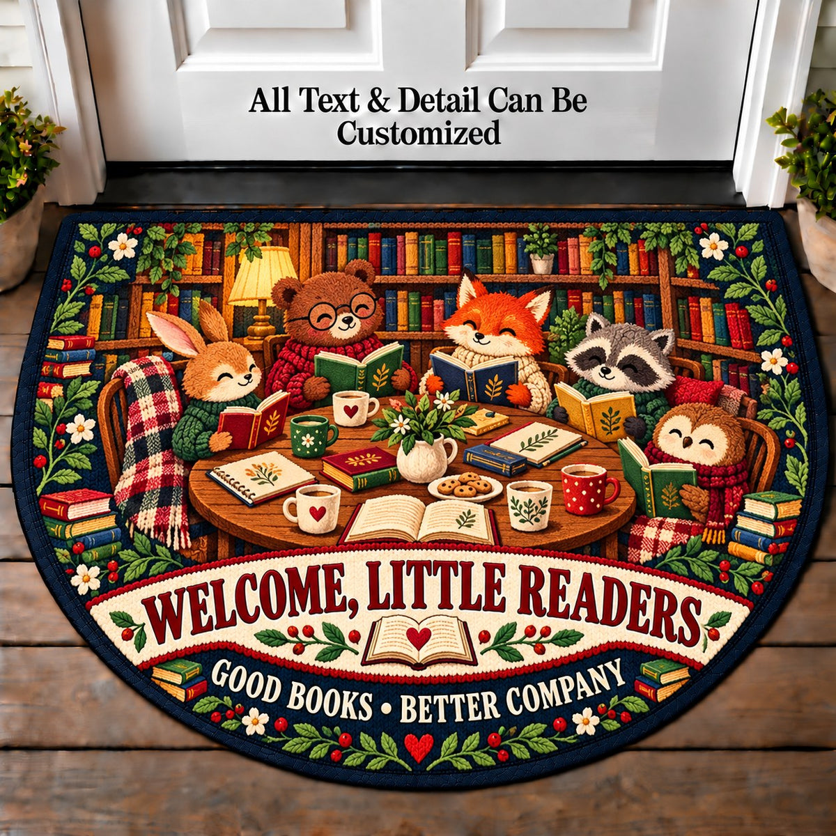 Book Club Night - Little Readers Personalized Half Round Mat | 5To9Vibe