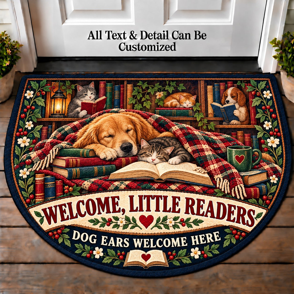 Books and Dogs - Little Readers Personalized Half Round Mat | 5To9Vibe