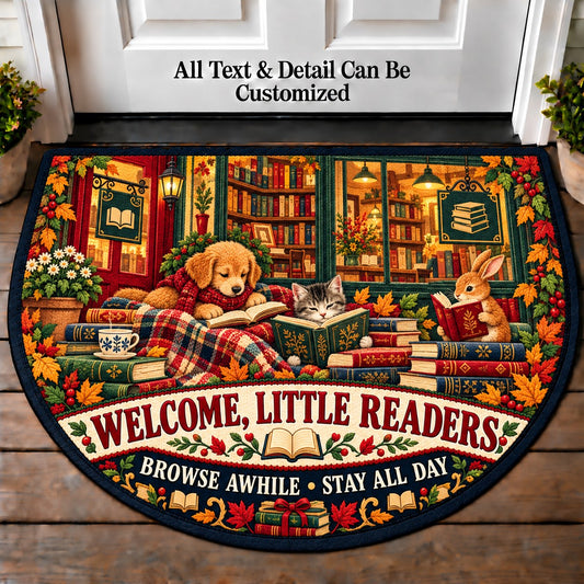 Bookshop Afternoon - Little Readers Personalized Half Round Mat | 5To9Vibe