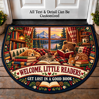 Mountain Cabin Library - Little Readers Personalized Half Round Mat | 5To9Vibe