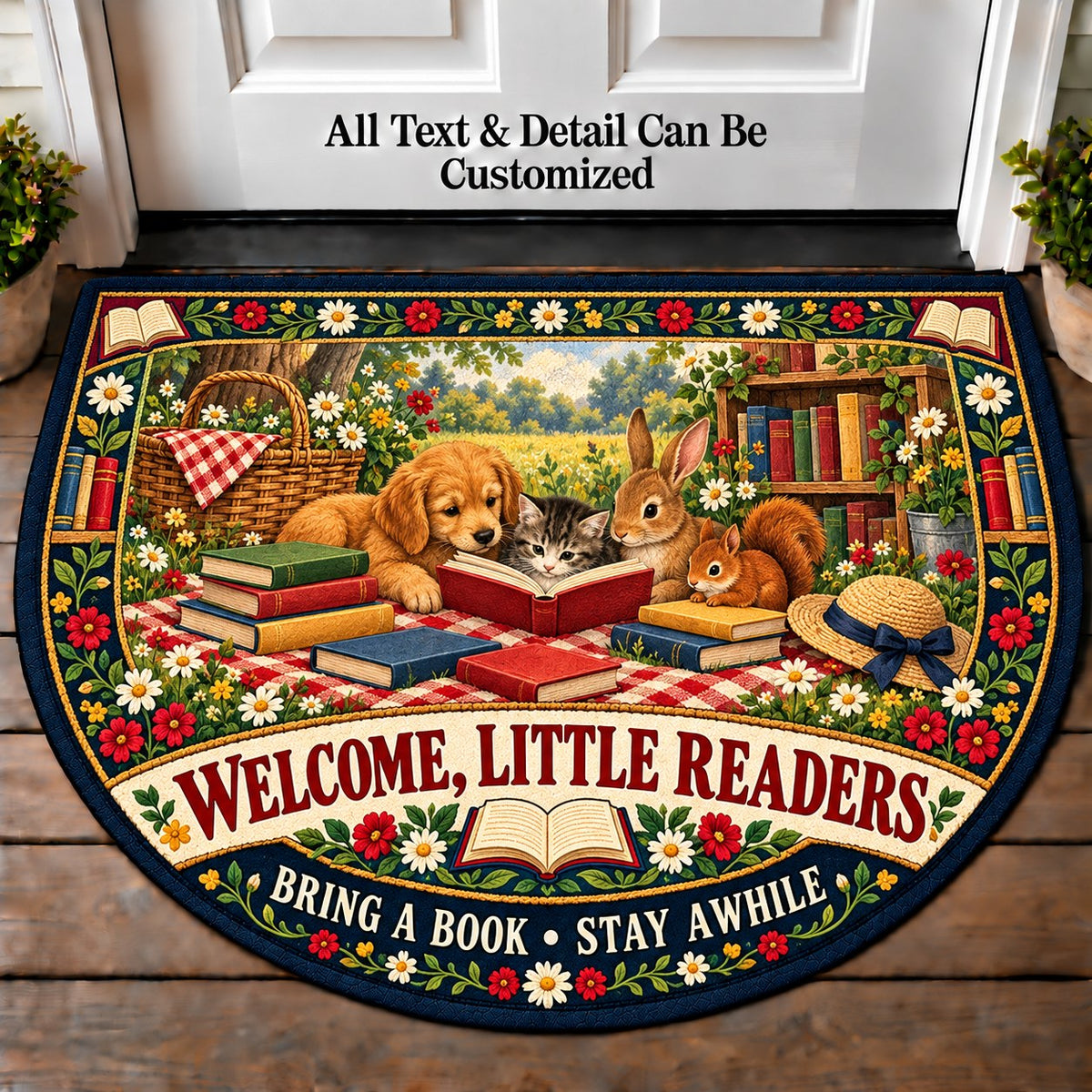 Paperback Picnic - Little Readers Personalized Half Round Mat | 5To9Vibe
