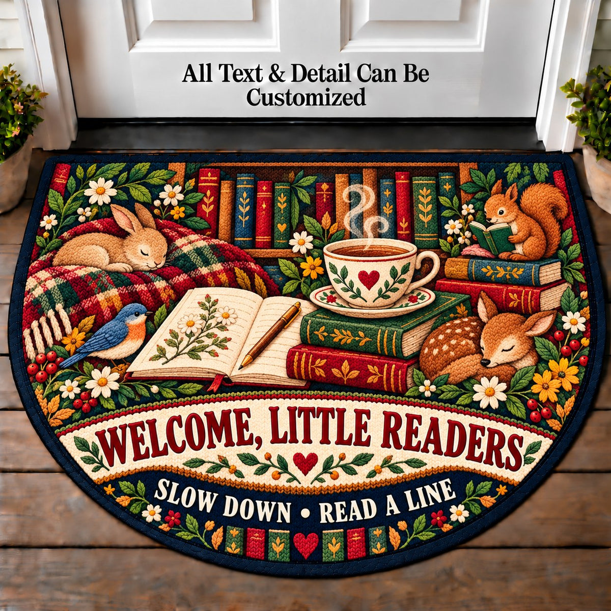 Poetry and Tea - Little Readers Personalized Half Round Mat | 5To9Vibe